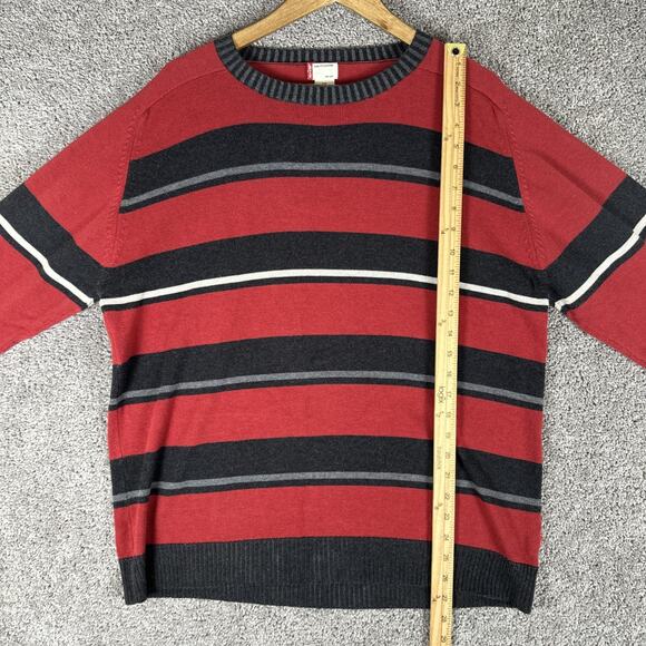 Vtg Levis Sweater Mens L Red Gray Striped Lightweight Cotton Y2K Mallcore Grunge - Picture 7 of 9